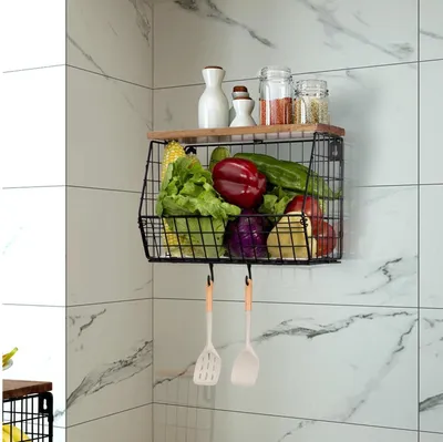 Produktbild von Hängende Obstschale mit Holzdeckel, Küchenorganizer