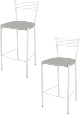 Produktbild von t m c s Tommychairs - 2er Set moderne Barhocker ELEGANCE für Küche und Esszimmer, robustes Gestell aus lackiertem Stahl, Farbe Weiß, gepolsterte Sitzfläche mit Kunstleder im Farbton Hellgrau bezogen
