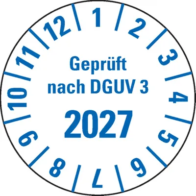 Produktbild von Dreifke® Prüfplakette  nach DGUV Vorschrift 3 2027, weiß, Folie, mit S...