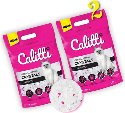 Produktbild von Calitti Silikat Katzenstreu – Premium Kristallstreu, antibakteriell & staubfrei – 2er Set (2×3,8 L = 7,6 L)