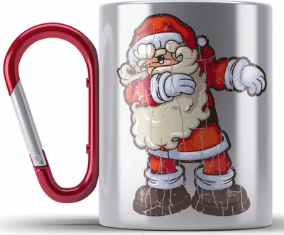 Produktbild von Trendation - Weihnachten Edelstahl Tasse Karabiner Weihnachtsmann für Kinder WeihnachtsEdelstahl Tasse Karabiner Lustig Geschenk Becher Jungs Jungen Mädchen Cute Grafik (Rot)