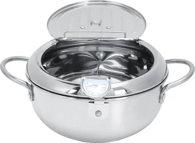 Image de Marmite à friture Poêle en acier inoxydable avec thermomètre Couvercle K��chenkoch ustensiles Friteuse 2.2l 20 cm