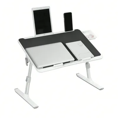 Produktbild von Laptop-Tisch fürs Bett/Sofa - Klappbarer Schreibtisch - 60 x 40 cm - Höhen- & neigungsverstellbar - Mit Schublade - Schwarz
