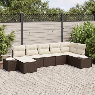 Image de Maison Exclusive - Salon de jardin avec coussins 7 pièces Marron Polyrotin