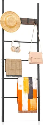 Produktbild von COSTWAY Handtuchleiter 180 x 60 cm, Handtuchständer mit 5 abnehmbare Haken, Leiterregal platzsparend, Garderobe Leiter mit Metallrahmen, Vintage