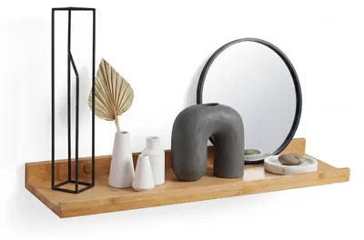 Image de Étagère à photos en bambou, 60 cm – Étagère murale en bois avec cache-vis