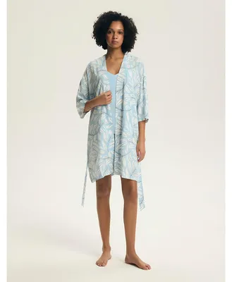 Image de Peignoir Henderson en viscose, pour femmes, sans capuche, couleur bleu, taille S