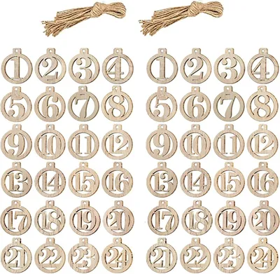 Image de Calendrier de l'Avent : chiffres en bois, 2 ensembles de chiffres en bois, décorations en bois pour calendrier de l'Avent, chiffres pour calendrier de l'Avent, boutons pour travaux manuels (bois)