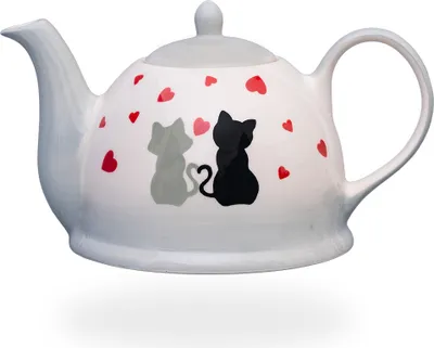 Produktbild von Teekanne / Teekrug / Teebereiter 1,5l Katzenpärchen mit Herzen, Keramik