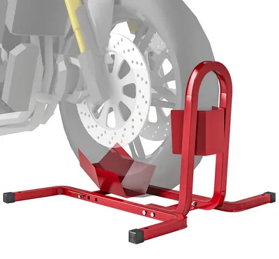 Productafbeelding van Motorfietsstandaard voor 17-21 inch voorwielen (430-530 mm), verstelbaar, gemaakt van metaal, rood.