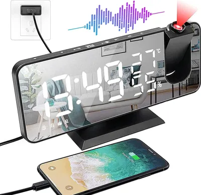 Produktbild von Projektionswecker, Led Digital Wecker mit Projektion 180 °, Radiowecker mit USB-Anschluss großem LED-Anzeige Snooze Dual-Alarm, 4 Projektionshelligkeit mit Automatischem Dimmer, 32FM Radio