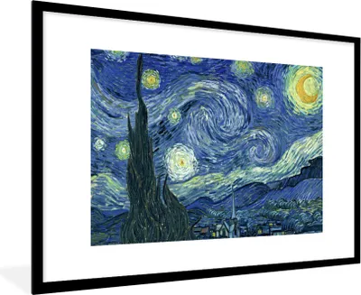 Produktbild von MuchoWow® Gerahmtes Poster Sternennacht - Gemälde - Alte Meister - Vincent van Gogh 90x60 cm - Poster mit Schwarzem Bilderrahmen Wandposter Rahmen Foto Bilder - Wanddekoration - Fotos