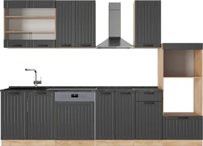 Immagine prodotto di Cucina componibile Vicco Fame-Line Grigio scuro 300 cm con armadio alto, senza piano di lavoro, Model 57056