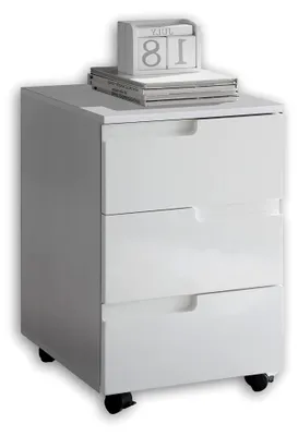 Produktbild von Rollcontainer für den Schreibtisch in Hochglanz Weiß - Mobiler Büroschrank mit Schubladen - Modernes Büromöbelset - 40 x 60 x 45 cm (B/H/T)