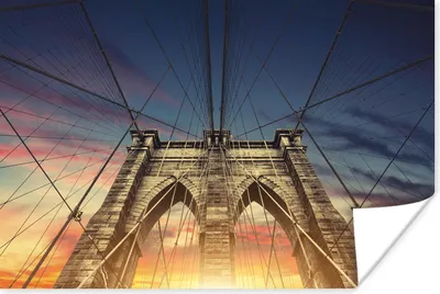 Produktbild von MuchoWow® Poster Die Brooklyn Bridge unter einem bunten Himmel in Amerika 180x120 cm - Fotoplakat