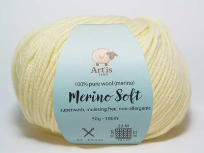 Image de Merino Soft Art'is Yarn 100 % laine, sans mulesing et superwash (50 g / 120 m) (21 jaune pastel)