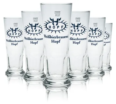 Produktbild von 6x Hopf Weißbierglas 0,3l Pokalglas Hefeweizen Gläser Set Brauerei Gastro Eiche