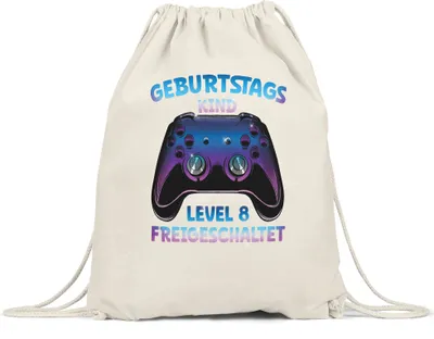 Produktbild von Geburtstagskind Level 8 Freigeschaltet Turnbeutel Gymsack  Happy Birthday Geburtstag Alles Gute Controller Konsole Gamer