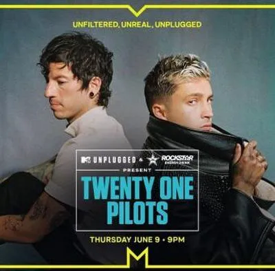 A promotional image for MTV Unplugged featuring the band Twenty One Pilots.