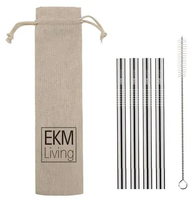 Produktbild von Edelstahl Strohhalme 4er Set Silber kurz,Trinkhalme, bruchfest, wiederverwendbar, spülmaschinengeeignet, plastikfrei, von EKM Living GmbH