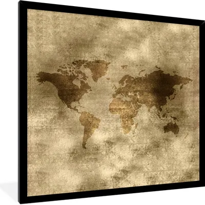 Produktbild von MuchoWow® MuchoWow® Gerahmtes Poster Weltkarte - Gold - Braun 40x40 cm - Poster mit zchwarzem Bilderrahmen - Mit Rahmen - Wanddekoration Schlafzimmer