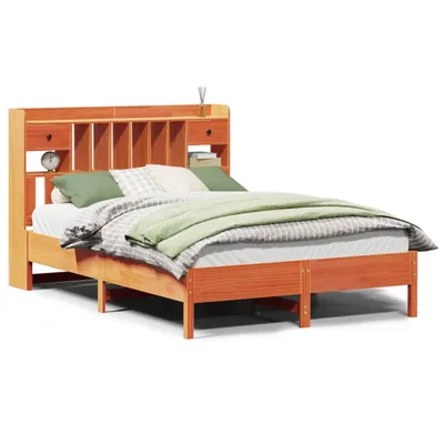 Produktbild von Massivholzbett mit Regal ohne Matratze Wachsbraun 140x190 cm