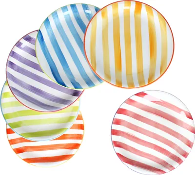 Image de Summer Stripes Set de 6 Assiettes plates Grandes assiettes en faïence rayures multicolores