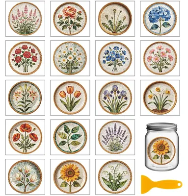 Productafbeelding van Solidchoice - 18 Vellen Kleurrijke Weefplanten Wrijvingstransfer Stickers voor Kunstprojecten