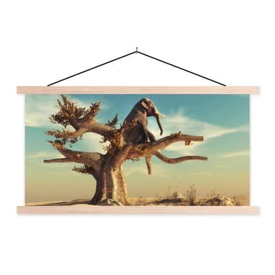 Produktbild von MuchoWow® Textilposter Elefant - Baum - Natur - Wüste 120x60 cm mit holzfarbenen Rahmen - Klemmleiste