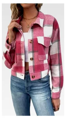 Produktbild von Damen Hemdjacke Kariert Holzfällerhemd Shacket Mantel Winter Flanellhemd Karierte Bluse Kurz Wolljacke Winterjacke Kariert Cropped Jacke Umschlagkragen Wollmantel