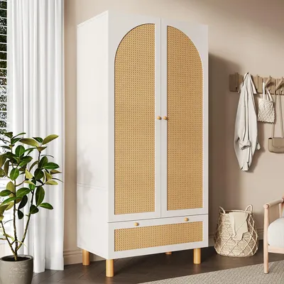Produktbild von Kleiderschrank mit Höhenverstellbaren Regalen und Schublade Garderobenschrank Inkl. Kippsicherung 180x85x52cm Weiß