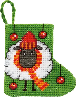 Obrázok produktu pre Sada na vyšívanie počítaným stehom Permin – mini ponožka „Ovca“, 7 x 7 cm