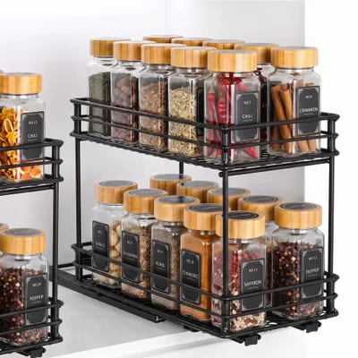 Productafbeelding van Cozary Kruidenrek, uitschuifbaar, dubbele kruidenorganizer – kruidenrek met lade en ventilatie, organizer voor keukenkastjes, 2 montageopties (26 * 15 * 21.8 cm)