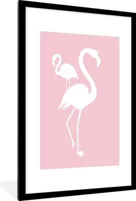 Produktbild von MuchoWow® MuchoWow® Gerahmtes Poster Rosa - Weiß - Flamingo 60x90 cm - Poster mit zchwarzem Bilderrahmen - Dekoration - Wandposter Wohnzimmer - Hochwertig