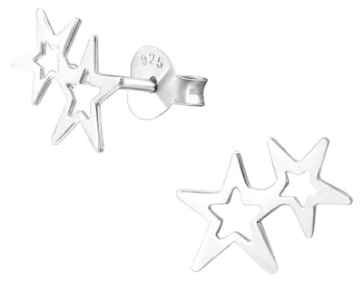 Produktbild von Ohrstecker mehrfach: Ohrringe Silber 925 „2 Sterne“