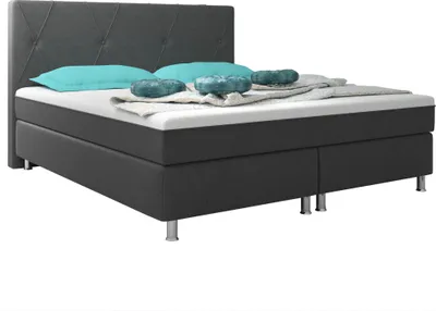 Produktbild von Inter Handels Boxspringbett Boston Plus mit integriertem Topper 180x200 | Boxspringbett aus Webstoff Anthrazit