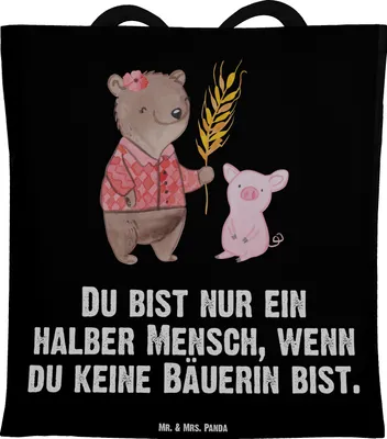 Produktbild von Mr. & Mrs. Panda Schultasche Bäuerin Herz - Schwarz - Geschenk, Landwirtin, Lustig, Bauernhof, Shopping Tasche, Stoffbeutel, Witzig, Jutebeutel, Spruch, Laptoptasche
