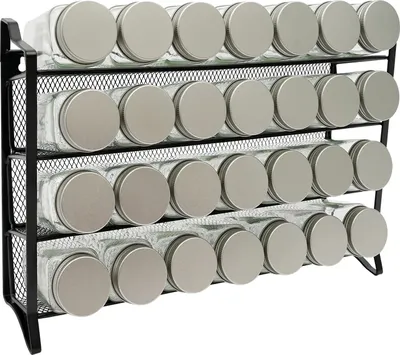 Immagine prodotto di Scaffale per spezie, design a 4 ripiani, contiene 28 contenitori in vetro, nero, 4 ripiani