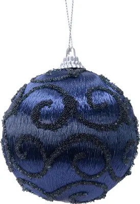 Produktbild von Weihnachtskugeln Kunststoff 8cm Ranken Motiv 12er Set - Nachtblau