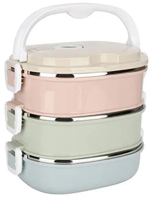 Isolierte Lunchbox aus Edelstahl, 3 Ebenen, tragbar
