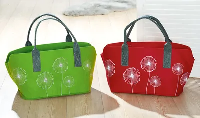 Zdjęcie produktu dla Gilde Tasche, "Pusteblume", Pusteblumenmotiv, Filz, grün, rot, L. 25 cm, B. 40 cm, H. 26 cm 45548 4063387455487 2 Stück (2-fach sortiert)
