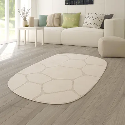 Immagine prodotto di Tappeto da salotto con effetto 3D e motivo astratto, color crema - Dimensioni: 160 x 230 cm, forma ovale