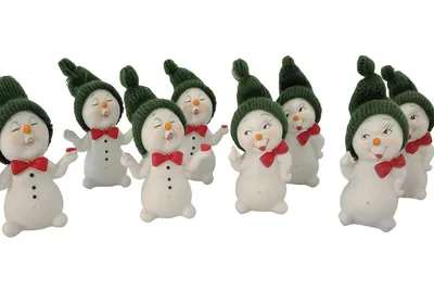 Produktbild von 8 Stück Schneemann Figur grüne Mütze 7cm Weihnachten Deko Dekofigur Winterdeko