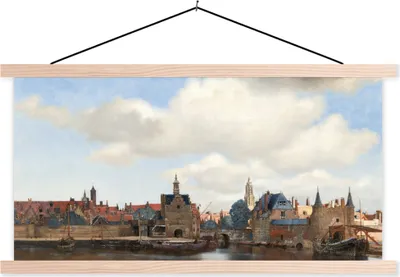 Produktbild von MuchoWow® Textilposter Ansicht von Delft - Gemälde von Johannes Vermeer 120x60 cm mit holzfarbenen Rahmen - Klemmleiste
