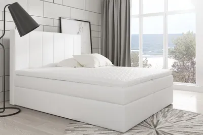 Produktbild von Boxspringbett BOLLO, Pocket Matraze Topper, 200 x 200 cm (Weiss - Kunstleder)