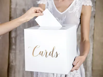 Obrázek produktu pro Box - krabička na blahopřání - Svatba s růžovozlatým nápisem - Cards