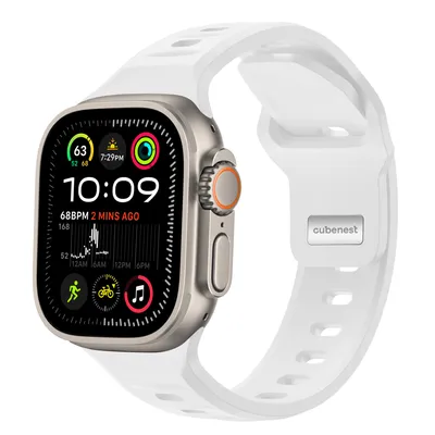 Obrázek produktu pro Cubenest Prémiový sportovní řemínek na Apple Watch 1, 2, 3, 4, 5, 6, 7, 8, 9, 10, SE, Ultra (2) - 44/45/46/49 mm - bílý