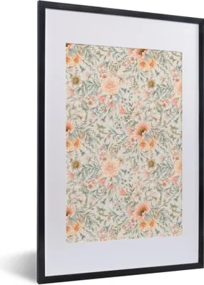 Produktbild von MuchoWow® MuchoWow® Gerahmtes Poster Sommerblumen - Pastell - Muster 40x60 cm - Poster mit zchwarzem Bilderrahmen - Poster in Rahmen