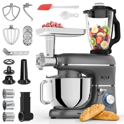 Produktbild von Fentic Küchenmaschine 6-in-1 – Knetmaschine, Mixer, Food Processor, Fleischwolf, Gemüseschneider, 2000W, 6,2L Edelstahlschüssel