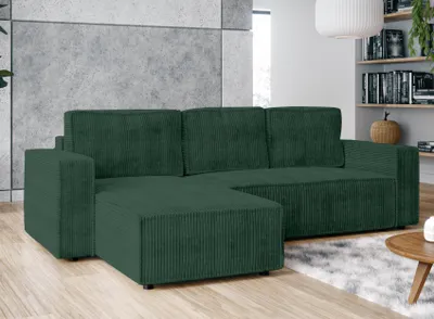 Image de AX LIVING Canapé d'angle en L Aydin Cord Canapé-lit Vert Fonction sommeil 258